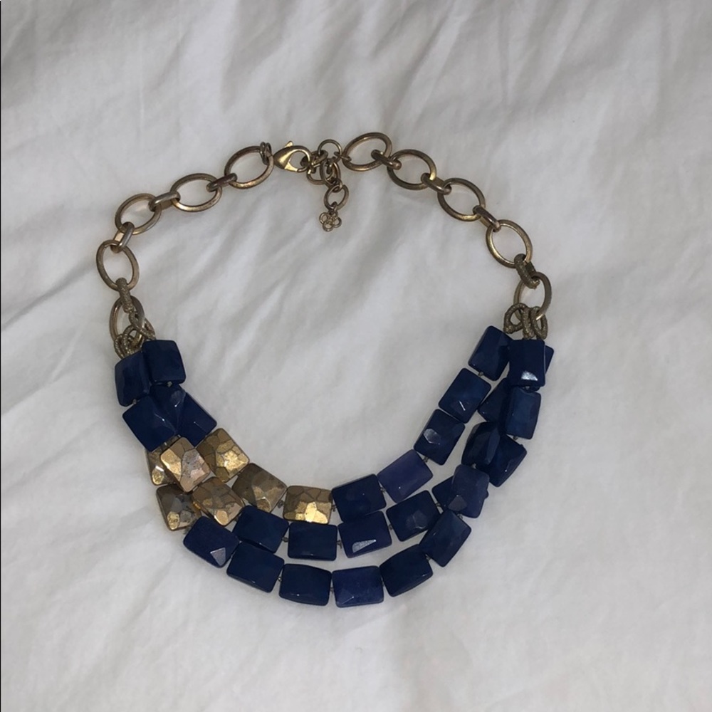 Stella and Dot blue and gold statement necklace